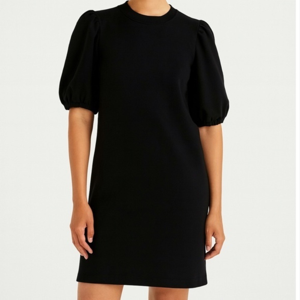 Etica Isabelle Puff Sleeve Black Minimalist Casual Chic Mini Shirt Dress